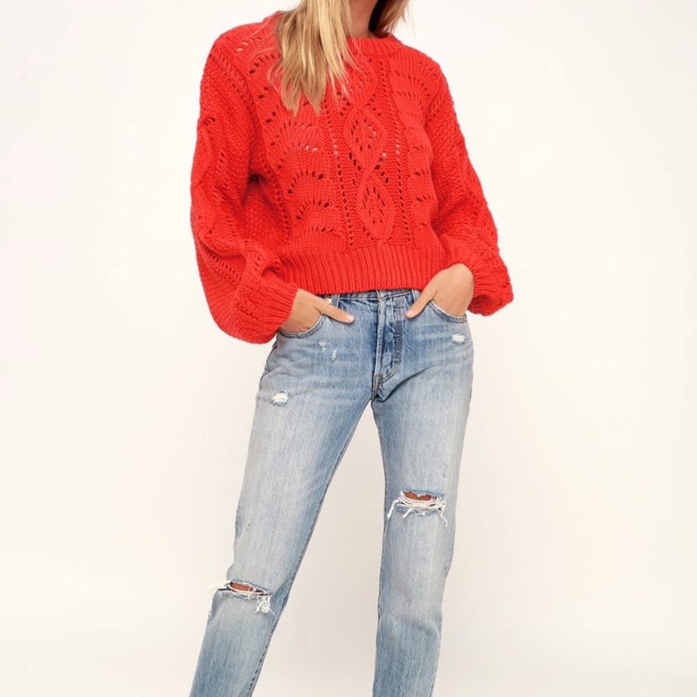 Balloon Sleeve Cable Knit Sweater